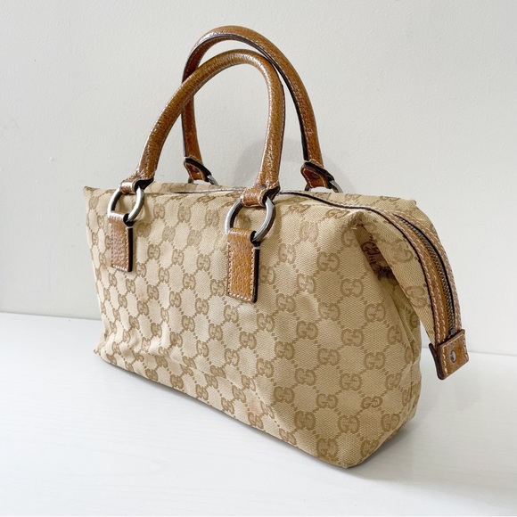 ❤️SOLD❤️Gucci beige monogram canvas orange leather trim satchel bag - Picture 2 of 12